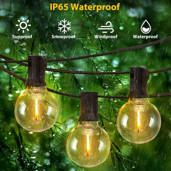 Solar String Lights Εξωτερικά φώτα βεράντας G40, Επαναφορτιστής USB, Λειτουργία 8 φωτός, Αθραυστικοί λαμπτήρες, Κρεμαστό φως στις καιρικές συνθήκες