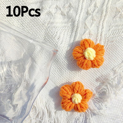10 db Kézzel kötött virág rátét varrni foltok rátét dekor ruhákhoz Kalapok horgolt szőtt virágok barkács hajcsat