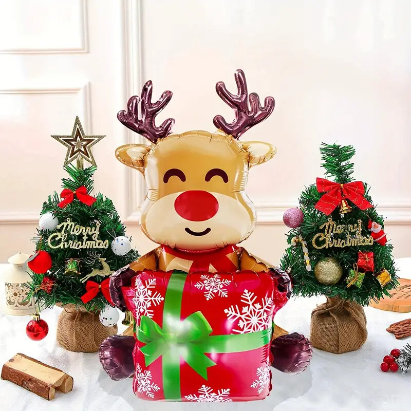 1kom 3D poklon kutija Djed Božićnjak Baloni od folije Poklon kutija Elk Balon Božićna tema Dekoracije za zabavu za dom Navidad 2025 Decor