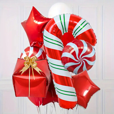 „Candy Cane“ ir „Star“ balionų rinkinys, milžiniškas „Candy Cane“ folijos balionas Kalėdoms, gimtadieniui, Naujųjų metų 2025 m. šventės dekoravimui.