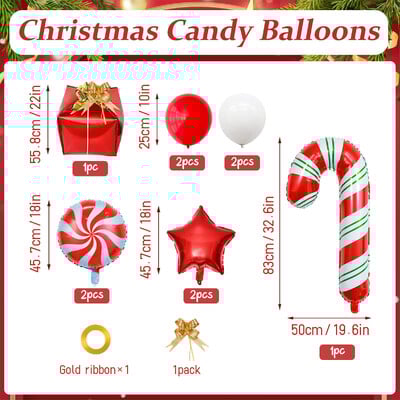 „Candy Cane“ ir „Star“ balionų rinkinys, milžiniškas „Candy Cane“ folijos balionas Kalėdoms, gimtadieniui, Naujųjų metų 2025 m. šventės dekoravimui.