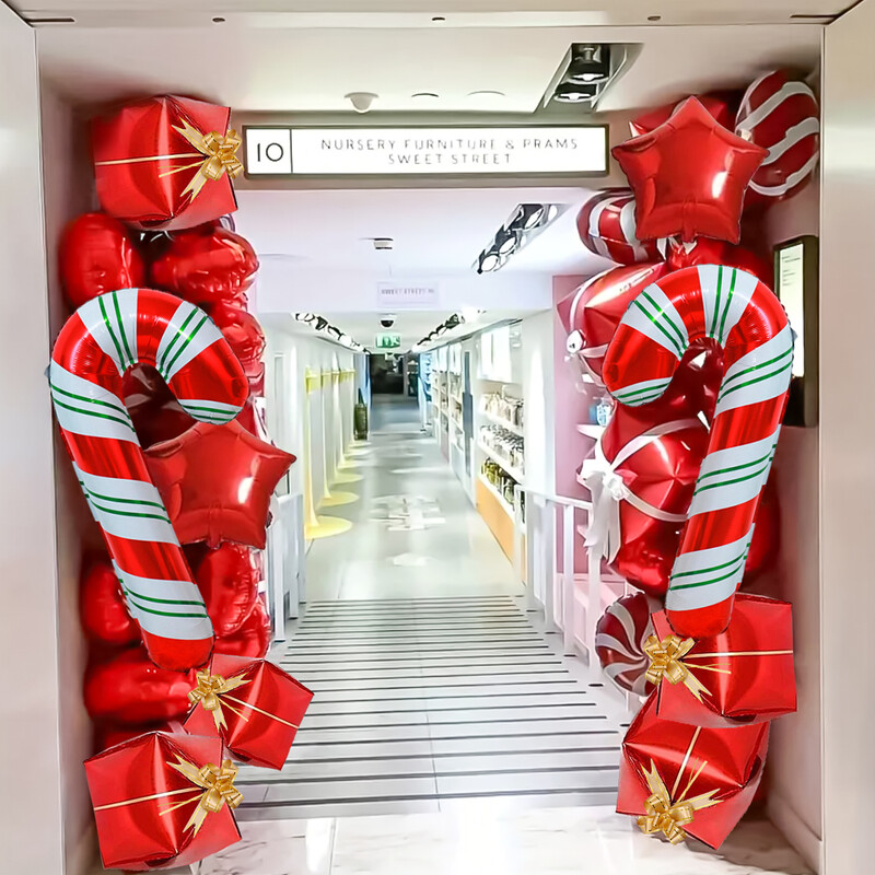 „Candy Cane“ ir „Star“ balionų rinkinys, milžiniškas „Candy Cane“ folijos balionas Kalėdoms, gimtadieniui, Naujųjų metų 2025 m. šventės dekoravimui.