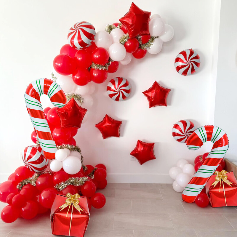 „Candy Cane“ ir „Star“ balionų rinkinys, milžiniškas „Candy Cane“ folijos balionas Kalėdoms, gimtadieniui, Naujųjų metų 2025 m. šventės dekoravimui.