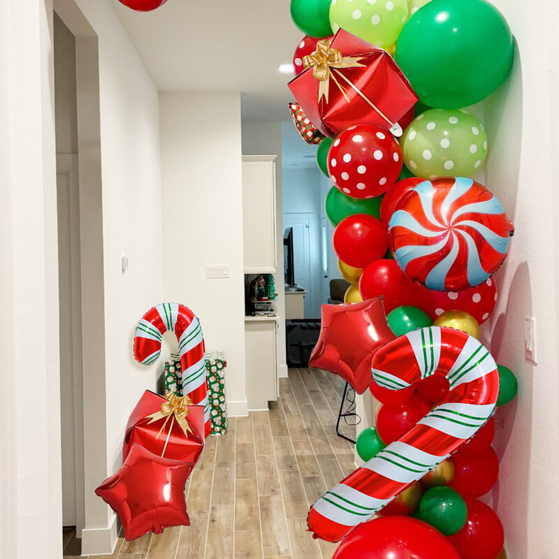 „Candy Cane“ ir „Star“ balionų rinkinys, milžiniškas „Candy Cane“ folijos balionas Kalėdoms, gimtadieniui, Naujųjų metų 2025 m. šventės dekoravimui.