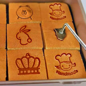 3 cm-es sárgaréz bélyegző sütemény kenyér forró vasforma M5 hátsó menetes lyuk 304 rozsdamentes acél fogantyú, tűzzel égető réz sütőforma