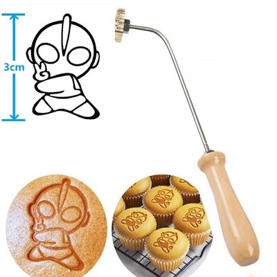 3 cm-es sárgaréz bélyegző sütemény kenyér forró vasforma M5 hátsó menetes lyuk 304 rozsdamentes acél fogantyú, tűzzel égető réz sütőforma