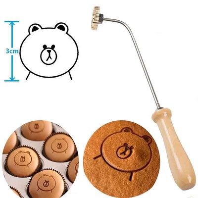 3 cm-es sárgaréz bélyegző sütemény kenyér forró vasforma M5 hátsó menetes lyuk 304 rozsdamentes acél fogantyú, tűzzel égető réz sütőforma