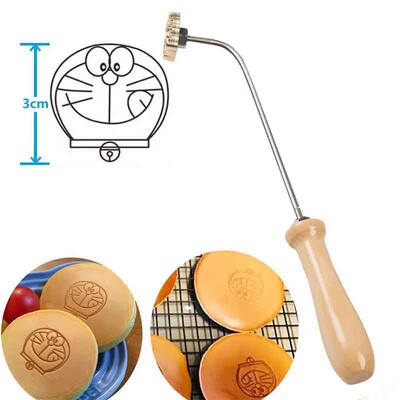 3 cm-es sárgaréz bélyegző sütemény kenyér forró vasforma M5 hátsó menetes lyuk 304 rozsdamentes acél fogantyú, tűzzel égető réz sütőforma