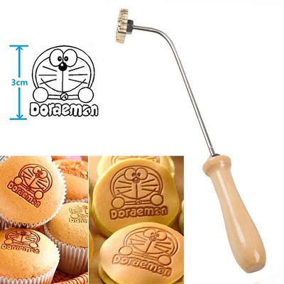 3 cm-es sárgaréz bélyegző sütemény kenyér forró vasforma M5 hátsó menetes lyuk 304 rozsdamentes acél fogantyú, tűzzel égető réz sütőforma