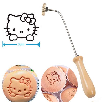 3 cm-es sárgaréz bélyegző sütemény kenyér forró vasforma M5 hátsó menetes lyuk 304 rozsdamentes acél fogantyú, tűzzel égető réz sütőforma