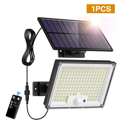 172LED solárne svetlo vonkajšie vodotesné s pohybovým senzorom, diaľkové ovládanie, 3 režimy pre terasu, garáž, záhradu