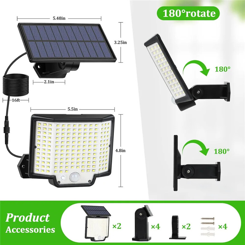 172LED solárne svetlo vonkajšie vodotesné s pohybovým senzorom, diaľkové ovládanie, 3 režimy pre terasu, garáž, záhradu