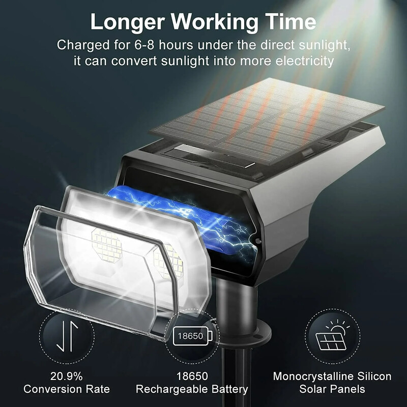 48 LED-es napelemes lámpa kültéri tájképi spotlámpák, 2 az 1-ben vezeték nélküli, vízálló kültéri napelemes spotlámpák az udvari kerti teraszhoz