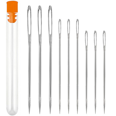 9 KOM/KUTIJA Igla s velikom ušicom od nehrđajućeg čelika Igla za pletenje s križnim ubodom Ručno izrađeni šivaći kožni vez Pribor za šivanje ﻿