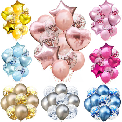 10/14db Mix Pink Rose Balloons Heart Star RoseGold Konfetti Balloon Születésnapi Party Díszítsd Gyerekeknek Felnőtt Léggömbök Esküvői Gömbök