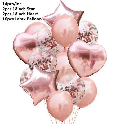 10/14 kom Mix Pink Rose Balloons Heart Star RoseGold Balon Confetti Rođendanska zabava Ukrasite Zračne kuglice za djecu i odrasle Wedding Globos