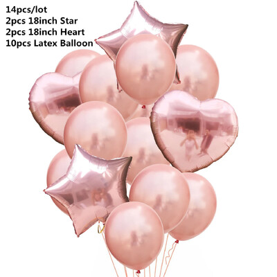 10/14 kom Mix Pink Rose Balloons Heart Star RoseGold Balon Confetti Rođendanska zabava Ukrasite Zračne kuglice za djecu i odrasle Wedding Globos