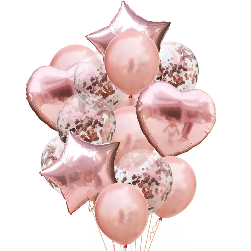 10/14 kom Mix Pink Rose Balloons Heart Star RoseGold Balon Confetti Rođendanska zabava Ukrasite Zračne kuglice za djecu i odrasle Wedding Globos
