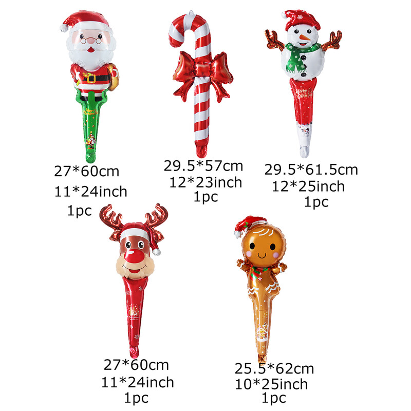 5 komada 60 cm veliki božićni štapići zračni baloni Djed Mraz Snjegović Elk Gingerbread Man Štaka Balon Božićni ukrasi za zabavu