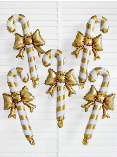 5/20 vnt. „Golden Bow Candy Cane“ rankinis balionas Kalėdų vakarėlio prekybos centro namų dekoravimas