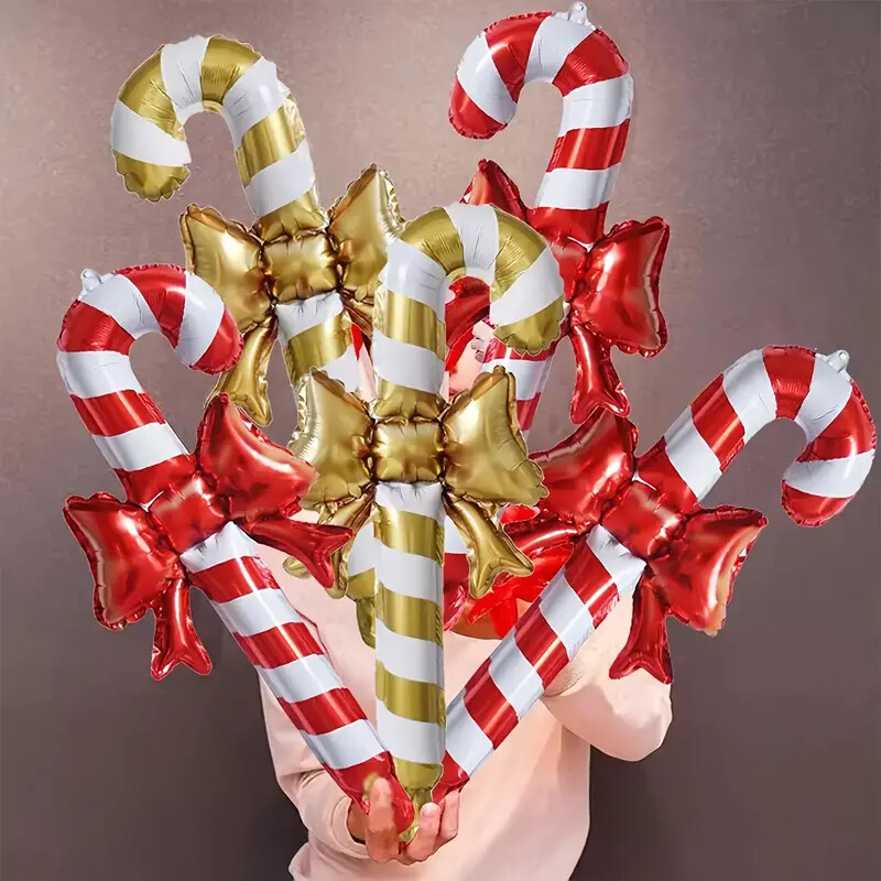 5/20 vnt. „Golden Bow Candy Cane“ rankinis balionas Kalėdų vakarėlio prekybos centro namų dekoravimas