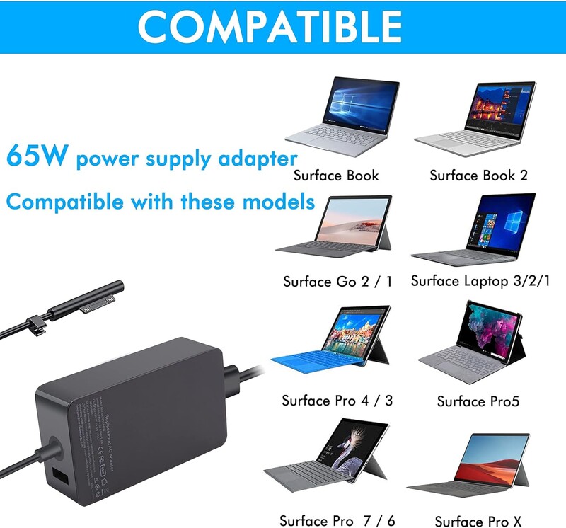 65 W „Microsoft“ magnetinis maitinimo adapteris, skirtas „Microsoft Book Surface Pro 7 Pro 6 Pro 5 Pro 4/3 Surface Laptop 3 Surface Charger“