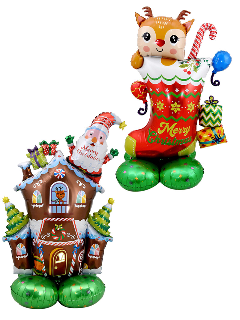 1 sada veľkých stojanov, podstavcových vianočných ozdôb, Santa Claus, snehuliak, los, balóny, novoročné vianočné dekorácie, Navidad 2024, dekorácia