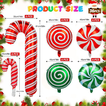 Christmas Candy Balloons Kit Cane Swirl Balloons Candy Foil Red Green Mylar Sweet Candies Balloons για τα γενέθλια των Χριστουγέννων