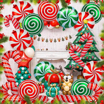 Christmas Candy Balloons Kit Cane Swirl Balloons Candy Foil Red Green Mylar Sweet Candies Balloons για τα γενέθλια των Χριστουγέννων