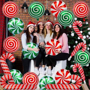 Christmas Candy Balloons Kit Cane Swirl Balloons Candy Foil Red Green Mylar Sweet Candies Balloons για τα γενέθλια των Χριστουγέννων