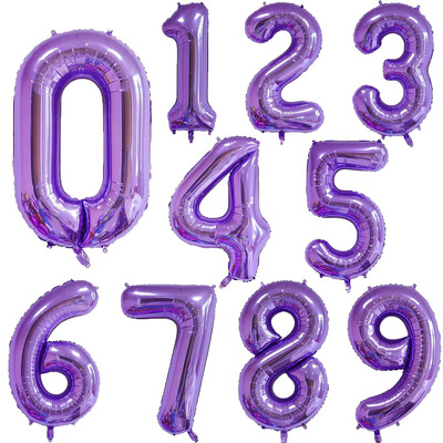32-инчов лилав балон с числа 0 1 2 3 4 5 6 7 8 9 Балони с числа Baby Shower Парти за рожден ден Годишнина от сватба Корона Декорации