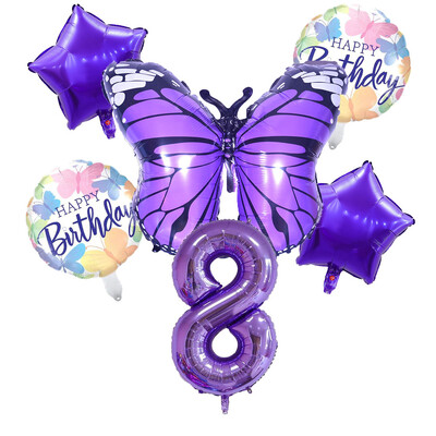 6 vnt purpurinių drugelių folijos balionų rinkinys 40 colių purpurinio numerio helio balionų gimtadienio šventės dekoracijos vaikams kūdikių dušai mergaitei