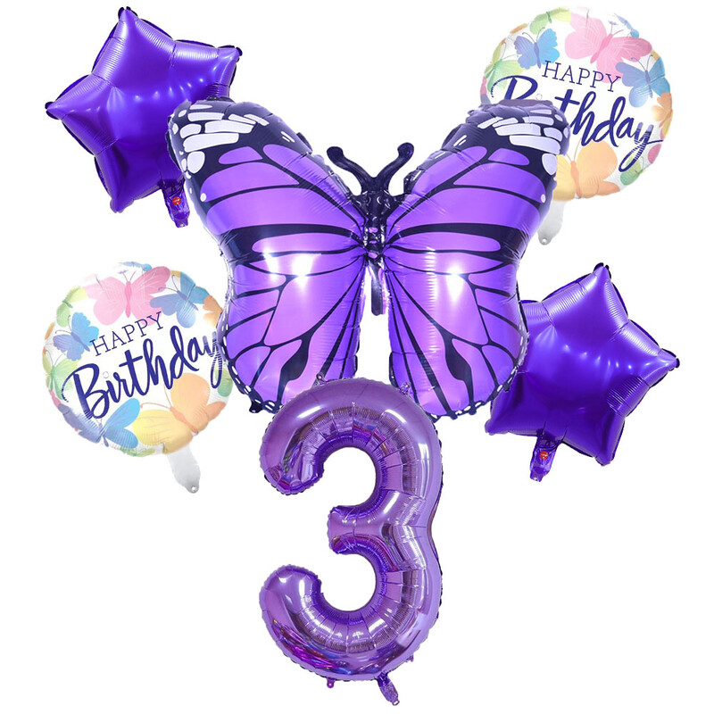 6 vnt purpurinių drugelių folijos balionų rinkinys 40 colių purpurinio numerio helio balionų gimtadienio šventės dekoracijos vaikams kūdikių dušai mergaitei