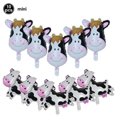 10db/tétel mini tehén léggömbök tehénfej fólia ballonok babazuhany dekorációk farm téma Anima születésnapi buli kellékek