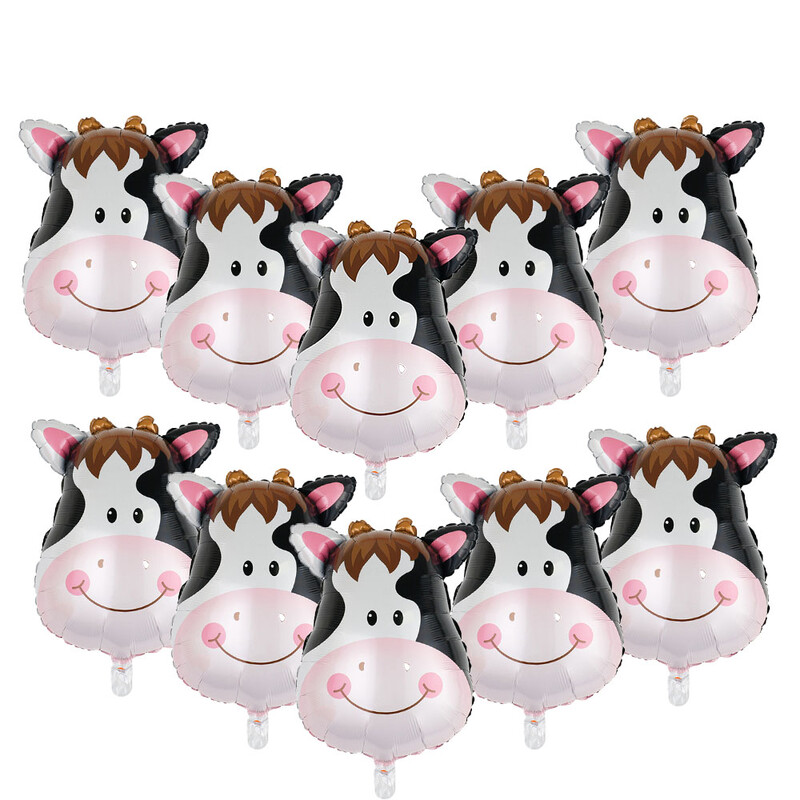 10db/tétel mini tehén léggömbök tehénfej fólia ballonok babazuhany dekorációk farm téma Anima születésnapi buli kellékek
