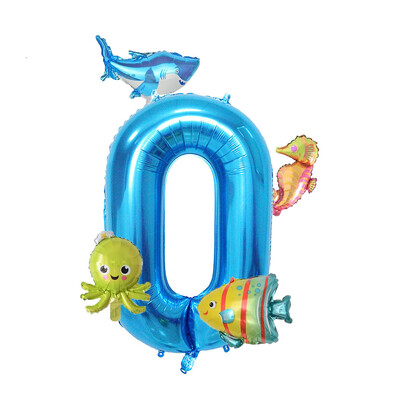 5 vnt Mini jūros gyvūnų balionų rinkinys 32 colių mėlynos spalvos balionų aštuonkojai jūrų arkliuko žuvies folijos balionai, skirti vaikų gimtadienio vakarėliams