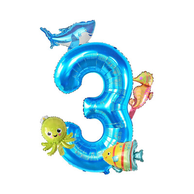 5 vnt Mini jūros gyvūnų balionų rinkinys 32 colių mėlynos spalvos balionų aštuonkojai jūrų arkliuko žuvies folijos balionai, skirti vaikų gimtadienio vakarėliams