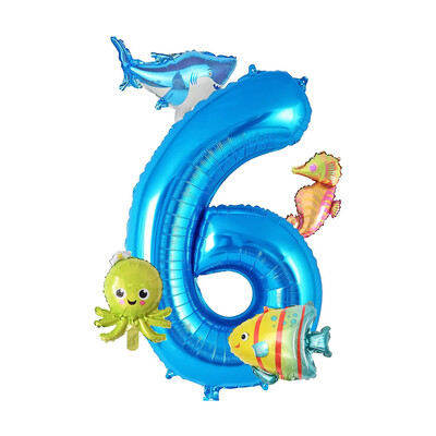 5 vnt Mini jūros gyvūnų balionų rinkinys 32 colių mėlynos spalvos balionų aštuonkojai jūrų arkliuko žuvies folijos balionai, skirti vaikų gimtadienio vakarėliams