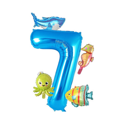 5 vnt Mini jūros gyvūnų balionų rinkinys 32 colių mėlynos spalvos balionų aštuonkojai jūrų arkliuko žuvies folijos balionai, skirti vaikų gimtadienio vakarėliams