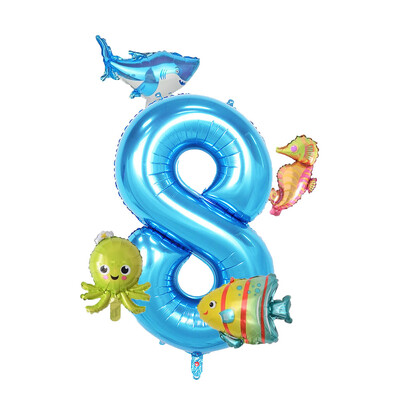 5 vnt Mini jūros gyvūnų balionų rinkinys 32 colių mėlynos spalvos balionų aštuonkojai jūrų arkliuko žuvies folijos balionai, skirti vaikų gimtadienio vakarėliams