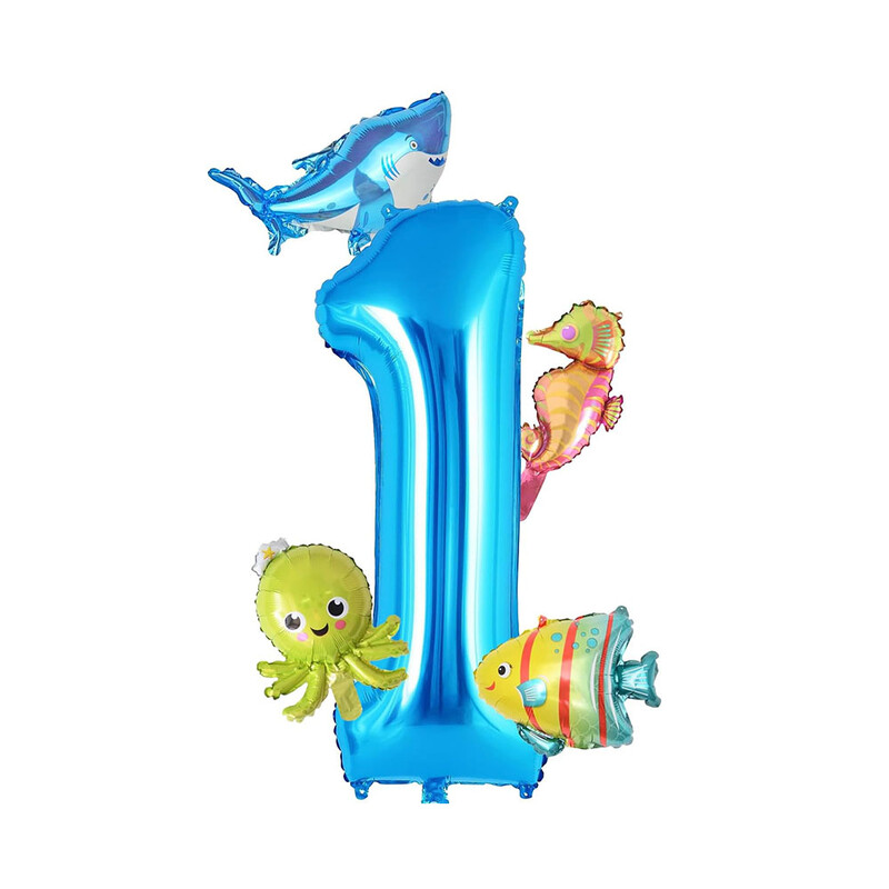5 vnt Mini jūros gyvūnų balionų rinkinys 32 colių mėlynos spalvos balionų aštuonkojai jūrų arkliuko žuvies folijos balionai, skirti vaikų gimtadienio vakarėliams