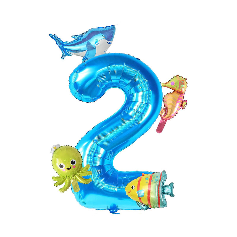 5 vnt Mini jūros gyvūnų balionų rinkinys 32 colių mėlynos spalvos balionų aštuonkojai jūrų arkliuko žuvies folijos balionai, skirti vaikų gimtadienio vakarėliams