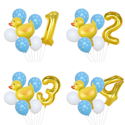 7Pcs Mini Duck Foil Balloons Set 32 inch Gold Balon Number for Kids Birthday Party Baby Shower Decoration Supplies