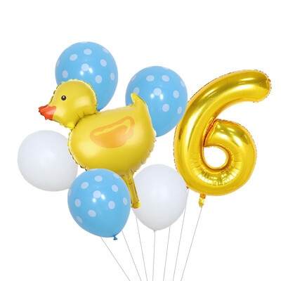 Set de 7 mini-baloane din folie de rață, 32 inch, cu număr de aur, pentru copii, pentru petrecerea de aniversare, pentru decorațiuni pentru baby shower.