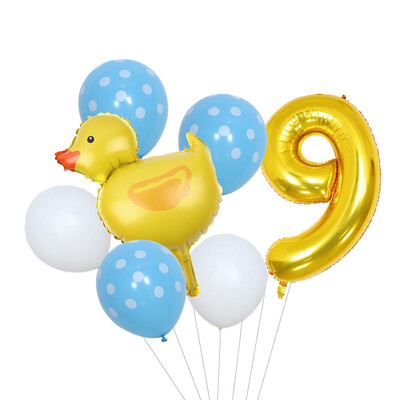 Set de 7 mini-baloane din folie de rață, 32 inch, cu număr de aur, pentru copii, pentru petrecerea de aniversare, pentru decorațiuni pentru baby shower.