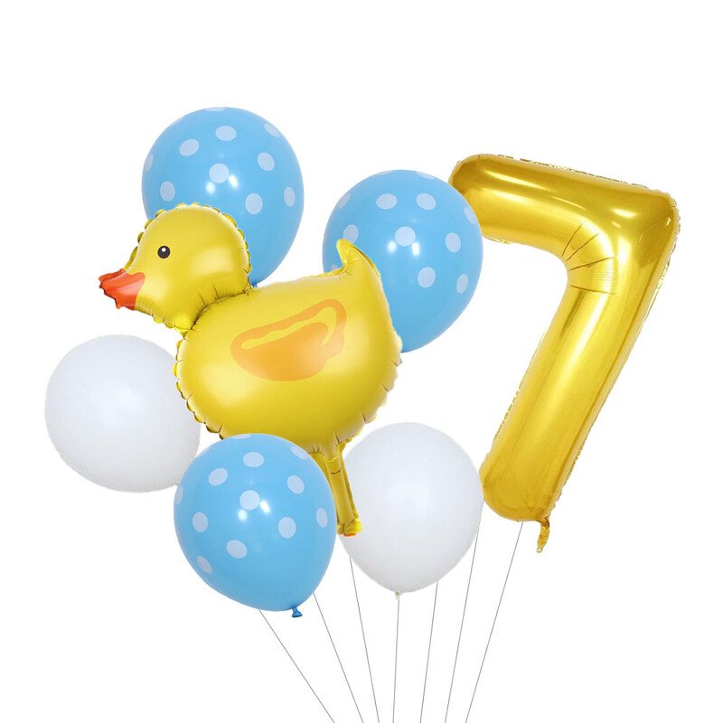 Set de 7 mini-baloane din folie de rață, 32 inch, cu număr de aur, pentru copii, pentru petrecerea de aniversare, pentru decorațiuni pentru baby shower.