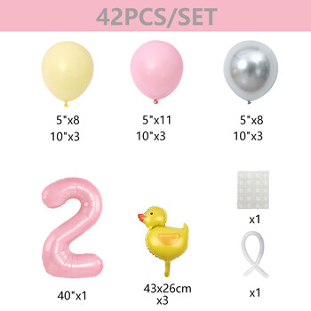 42 τμχ Mini Duck Balloon Arch Kit Garland 40 ιντσών Ροζ Χρώμα Αριθμός Ροζ λάτεξ Μπαλόνια για ντεκόρ για πάρτι γενεθλίων baby shower