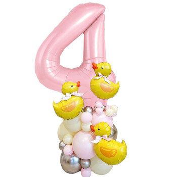 42 τμχ Mini Duck Balloon Arch Kit Garland 40 ιντσών Ροζ Χρώμα Αριθμός Ροζ λάτεξ Μπαλόνια για ντεκόρ για πάρτι γενεθλίων baby shower