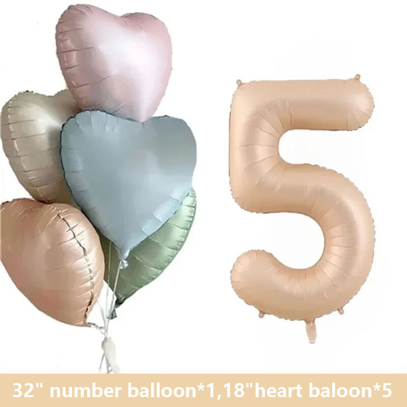 1 set de baloane cu inimă de caramel retro cu balon din folie cu număr de 32 inch pentru copii, petrecerea de 1 aniversare, articole de decorare pentru nuntă