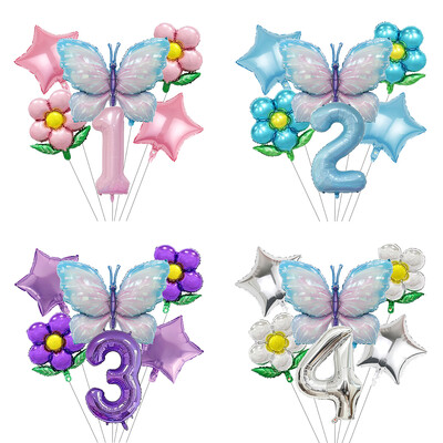 6Gb Butterfly 40collu numuru balonu komplekts Rozā zils saulespuķu bērnu dušas dekors hēlija balons dzimšanas dienas ballītes kāzu globusi